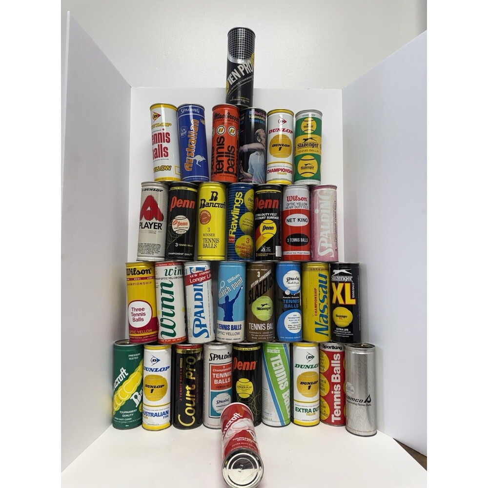 Vintage Tennis Ball Can Lot 32 Metal Tins Wilson Penn Dunlop Slazenger